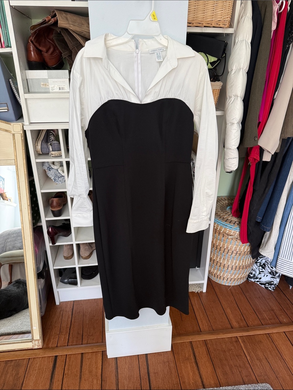 Super flattering fitted Two-Tone Black and White Shirt Dress